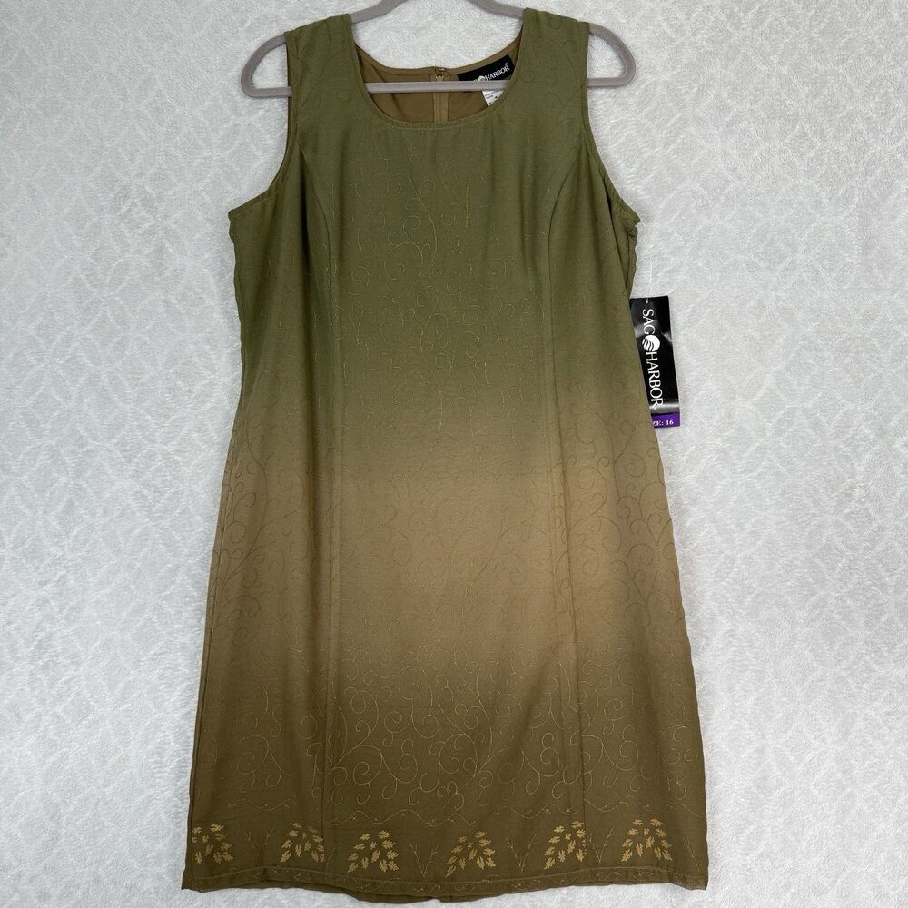 Vtg 90s Sag Harbor Ombre Dress 16 Green Brown Gold Leaf Autumn Grunge Cottage